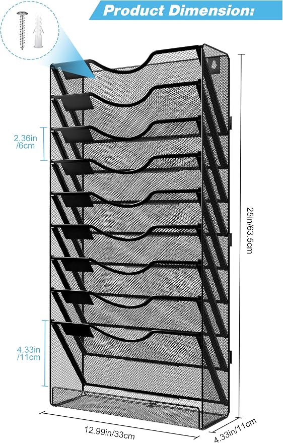Solinxe 10 Tier Wall File Organizer, Vertical Mesh Paper Mail Organizer Wall - Image 8