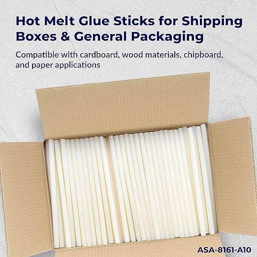 ASA Full Size Hot Glue Sticks for Glue Gun - 7/16" x 10" | High-Strength Hot Gun Sticks Adhesive for Corrugated Materials | Industrial Grade for Packaging & Woodworking | Pack of 189-DeskLoop Office