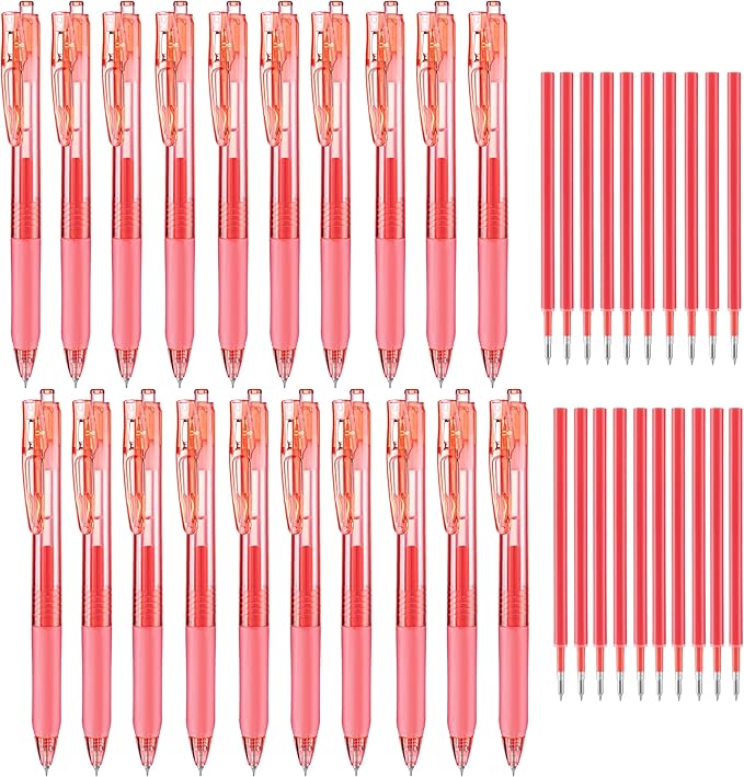 Aozora Red Gel Pens Fine Point Smooth Writing Pen 40 Pack Retractable Red Gel Ink Pen with Soft Grip 0.5mm Quick Dry Office School Supplies(20 Pens with 20 Refills)-DeskLoop Office
