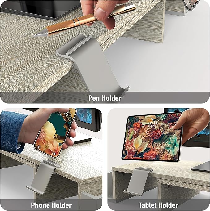 Simple Houseware Desk Dual Monitor Stand Riser with Drawer, Maple-DeskLoop Office