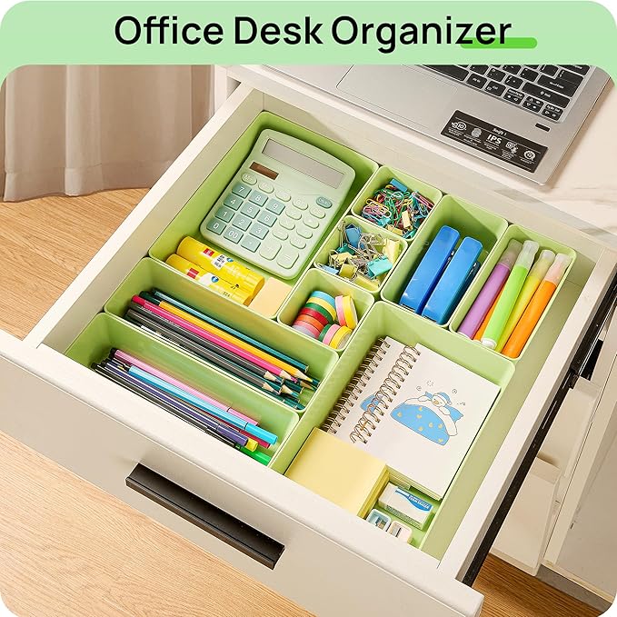 Vtopmart 25 PCS Plastic Drawer Organizers Set, 4-Size Versatile Bathroom and Vanity Drawer Organizer Trays, Storage Bins for Makeup, Bedroom, Kitchen Gadgets Utensils and Office-DeskLoop Office