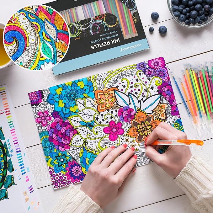 200 Colors Gel Pen Refills, Glitter Neon Gel Ink Pens Refills,Replace Cartridges for Gel Pens Set,9 Color Type for Kids Adult Coloring Books Drawing Doodling Crafts Scrapbooking Journaling,No Repeats-DeskLoop Office