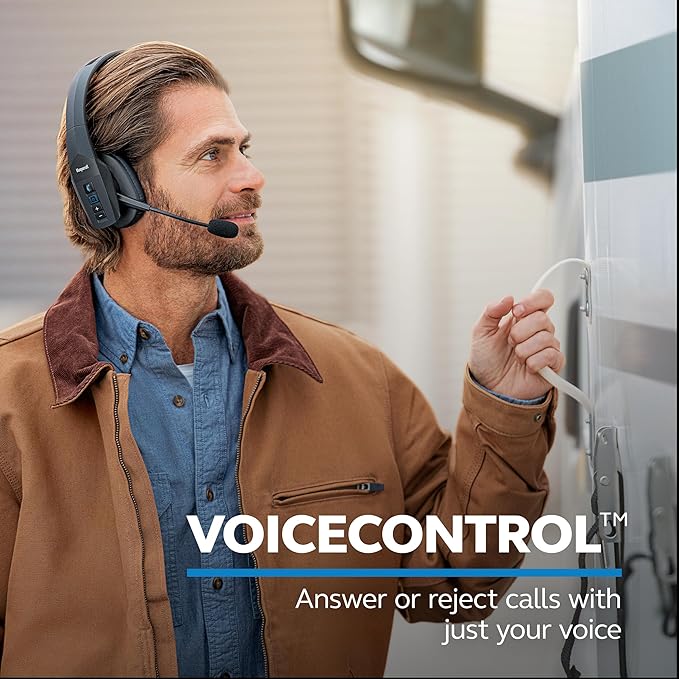 BlueParrott B450-XT Mono Bluetooth Wireless Headphones 96% Noise Canceling Over Head Trucker Headset with Mic, All Day Comfort Padded Headband, 300 ft. Wireless Range, 24 hrs. Talk Time, Black-DeskLoop Office