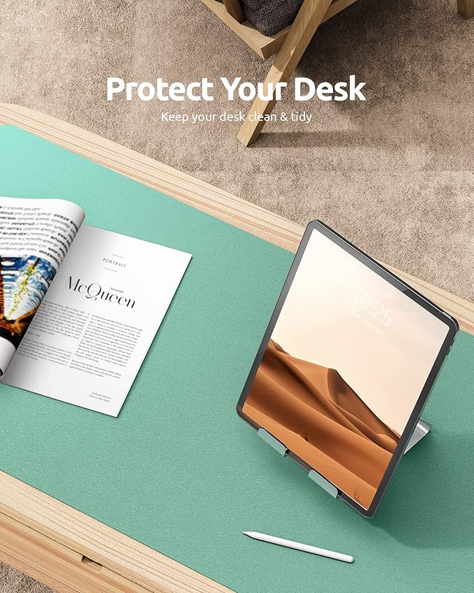 YSAGi Leather Desk Protector, Office Mat, Large Mouse Mat, Non-Slip PU Leather Blotter, Laptop Desk Pad, Waterproof Writing Pad for Office and Home (Green-Blue, 23.6" x 13.8")-DeskLoop Office