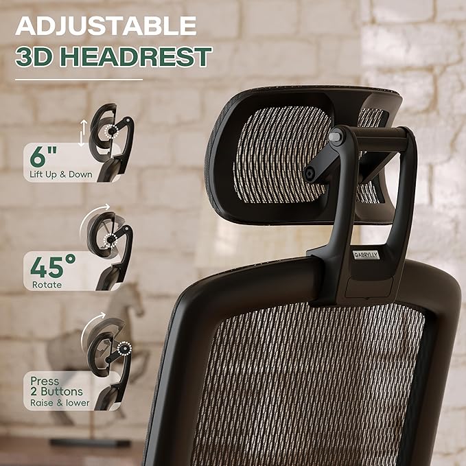 GABRYLLY Ergonomic Office Chair with Footrest, High Back Home Desk Chair - 3D Headrest, Flip-Up Arms, 135° Tilt and Wide Cushion, Heavy Duty Mesh Chairs for Task Computer Gaming,GYB01-FT-DeskLoop Office