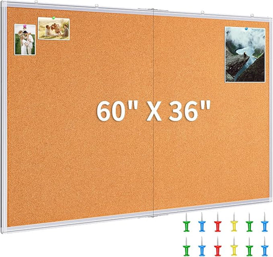 maxtek Large Cork Board 60 x 36 in, Bulletin Board for Walls, 5'x 3' Extra Aluminum Framed Corkboard, Foldable Wall Mounted Back to School Pin Memo Notice Cork Board for Office, Home Wall Display-DeskLoop Office