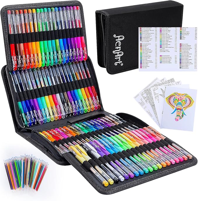 Gel Pens for Adult Coloring Books, 160 Pack Artist Colored Gel Pen with 40% More Ink, Black Case. Perfect for Kids Drawing Doodle Crafts Journaling Planner-DeskLoop Office
