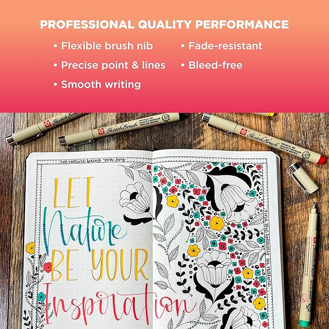 SAKURA Pigma Sketch Brush - Archival Ink Sketching Pens - Art Pens for Calligraphy, Hand Lettering & Writing - Assorted Archival Colors - 8 Pack-DeskLoop Office