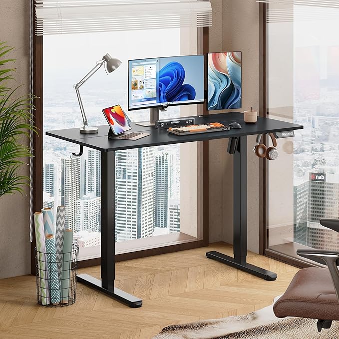 DEVAISE 48 Inch Electric Standing Desk, 3 Adjustable Height Stand up Desk for Home Office, Ergonomic Sit to Stand Desk with LED Touchscreen, Headphone Hook, 3 Memory Preset Computer Desk (Black)-DeskLoop Office