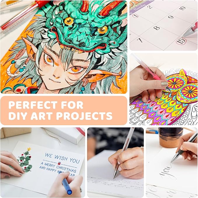 400 Pack Gel Pens for Adult Coloring Books, 200 Colored Gel Pen Include 200 Refills with 40% More Ink,Glitter Gel Pens Set for Coloring Books Drawing Journaling Scrapbook Art Supplies-DeskLoop Office