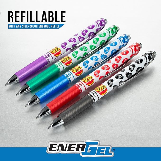 Pentel EnerGel RTX Retractable Liquid Gel Pen, Jelly Belly Limited Edition, 0.7mm tip, Assorted colors, Pack of 5 pens, (BL77PF5M-JB)-DeskLoop Office