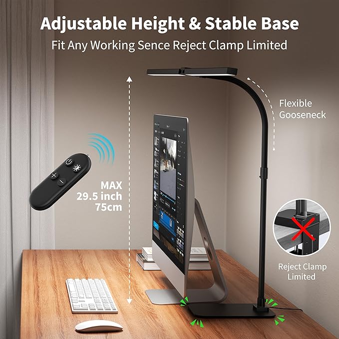 Desk Lamp Architect Task Dual Head Modern Flexible Gooseneck Tall Dimmable Light for Home Office, 5 Color Modes,Remote Control, 1500lm 24W Extra Bright Lighting-DeskLoop Office