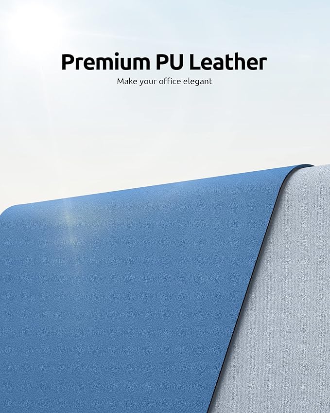 YSAGi Leather Desk Protector, Office Mat, Large Mouse Pad, Non-Slip PU Leather Blotter, Laptop Desk, Waterproof Writing Pad for Office and Home (Sea Blue, 35.4" x 17")