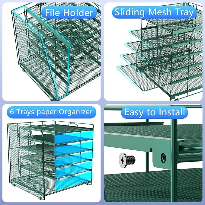 gianotter Desk Organizers and Accessories, 6-Tier Paper Organizer with Magazine rack, File Organizer for Desk, Office Accessories & Workspace (Green)-DeskLoop Office