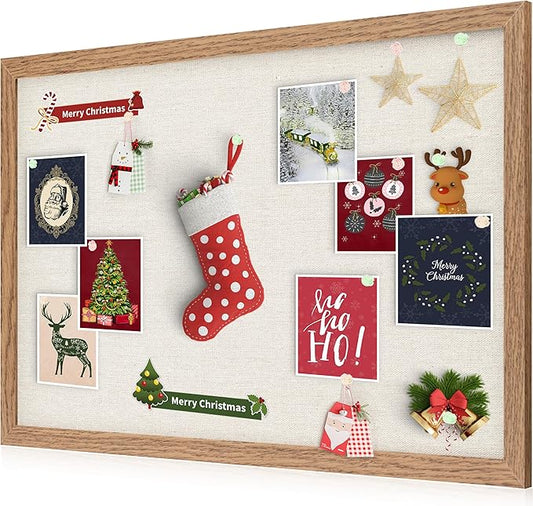 Cork Board Bulletin Board 18" x 24", Large Linen Corkboards with Frame for Walls, Cute Picture Display Pin Board Vision Board for Room School Office Bedroom 20 Pushpins Carbonized Black-DeskLoop Office