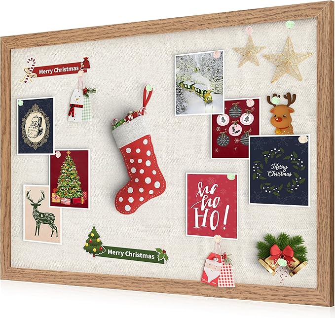 Cork Board Bulletin Board 18" x 24", Large Linen Corkboards with Frame for Walls, Cute Picture Display Pin Board Vision Board for Room School Office Bedroom 20 Pushpins Carbonized Black-DeskLoop Office