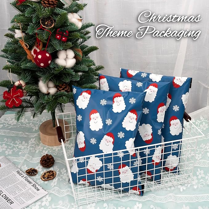 Christmas Poly Mailer - 12x15.5 Inch, 50 Pcs Waterproof Shipping Bags for Clothing, Tear-Resistant, Strong Mailing Bags with Self-Seal - Santa Claus and Snowflakes Printed-DeskLoop Office