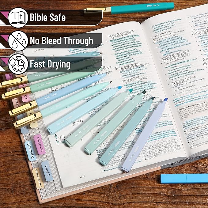Mr. Pen- Aesthetic Highlighters and Pens No Bleed, 12 Pack, Forest Green Color Bible Highlighters No Bleed, Black Ink Bible Pens, Highlighter Pens, No Bleed Highlighters for Bibles, Bible Pens