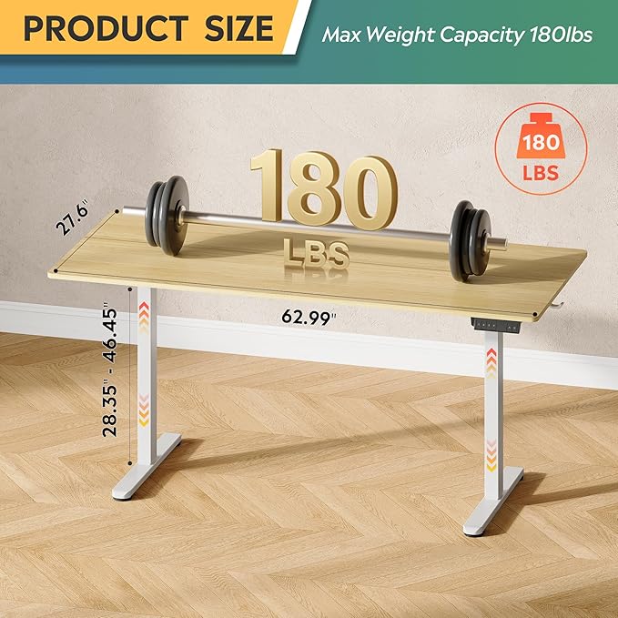 DEVAISE 63 Inch Electric Standing Desk, 3 Adjustable Height Stand up Desk for Home Office, Ergonomic Sit to Stand Desk with LED Touchscreen, Headphone Hook, 3 Memory Preset Computer Desk (Maple)-DeskLoop Office