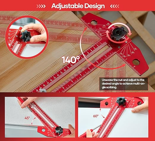 Saker Woodworking Scriber Marking Line Ruler, Adjustable Aluminum Alloy Sliding T-Square Ruler,Precision Line Drawing aid Ruler with Angle Adjustment Scale-DeskLoop Office