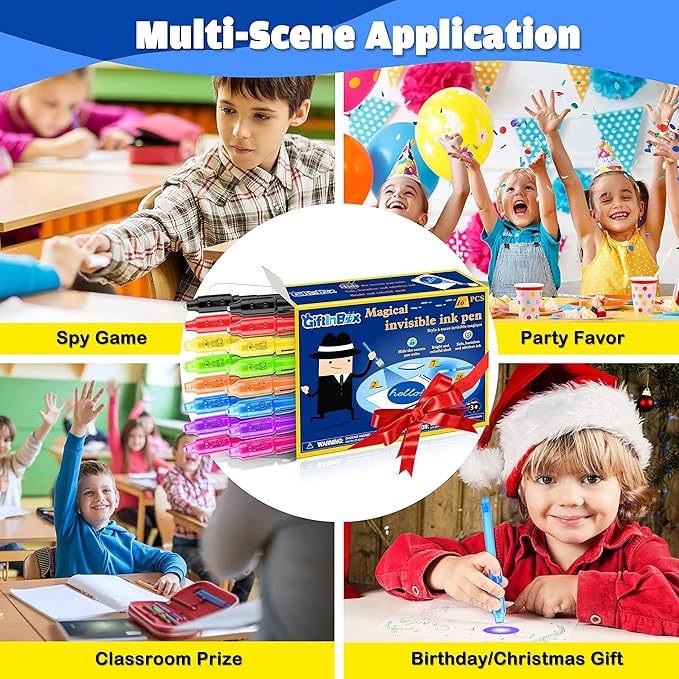 GIFTINBOX Invisible Ink Pen, 16PCS Spy Pen with UV Light for Kids, Birthday Party Favors for Kids 4-8 8-12, Classroom Prize for Students Magic Marker for Secret Message-DeskLoop Office