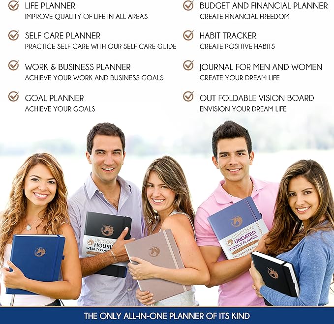 Hourly Planner - Undated Daily, Weekly & Monthly Planner with Budget Section | A 12 Month Journey to Increase Productivity & Happiness | Life Organizer & Gratitude Journal - Vertical Format-DeskLoop Office