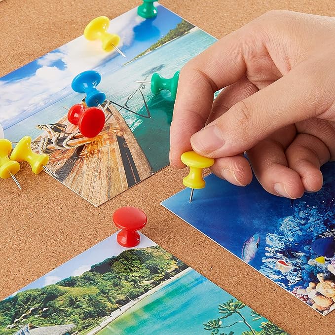 Outus 100 Pcs Giant Push Pins Large Thumb Tacks Plastic Heads 1 Inch Jumbo Push Pins for Cork Board Map Posters Office School(Red, Yellow, Blue, Green, White)-DeskLoop Office