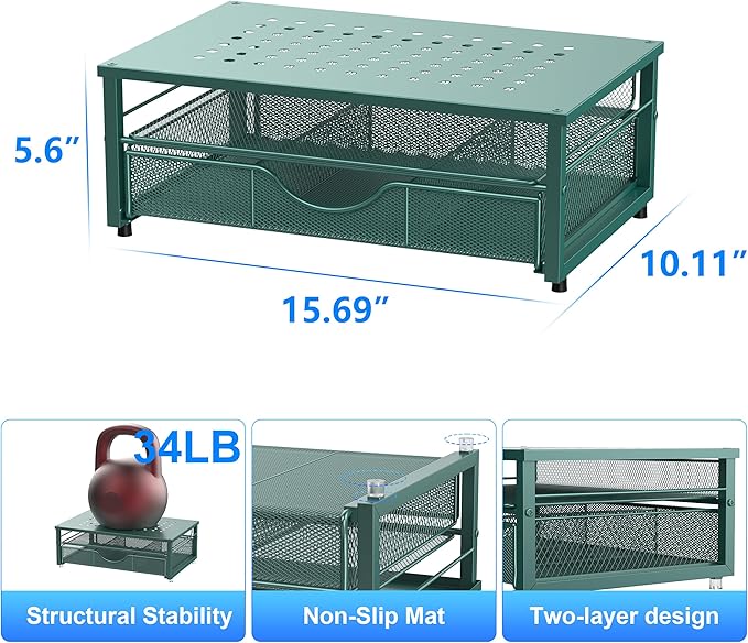 gianotter Computer Monitor Stand Riser, office organizer with Drawer, Office Organizers Storage for Classroom Office Supplies (Dark Green)-DeskLoop Office