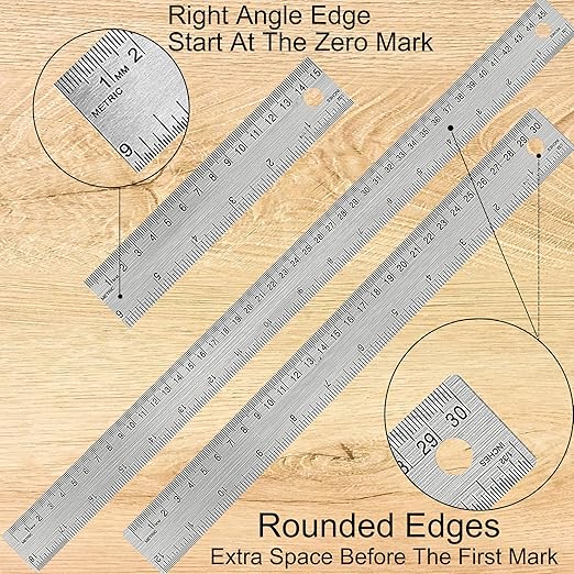 Metal Ruler with Cork Backing, 12 Inch & 18 Inch Stainless Steel Rulers, Non-Slip Straight Edge Measuring Tools with Inch and Centimeter Markings for School, Office, Woodworking-DeskLoop Office
