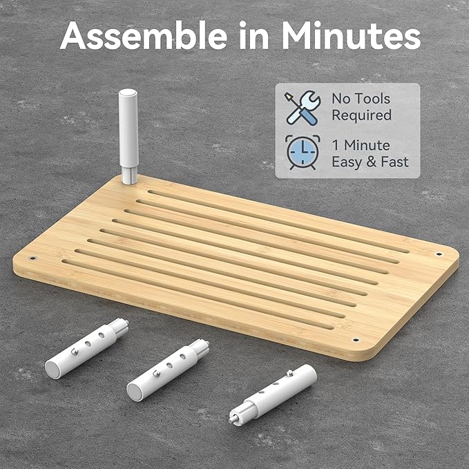 Bamboo Monitor Stand Riser, 4 Adjustable Height, Laptop Stand with Airflow Vents, Desk Organizer for Computer, PC, Printer (Natural)-DeskLoop Office