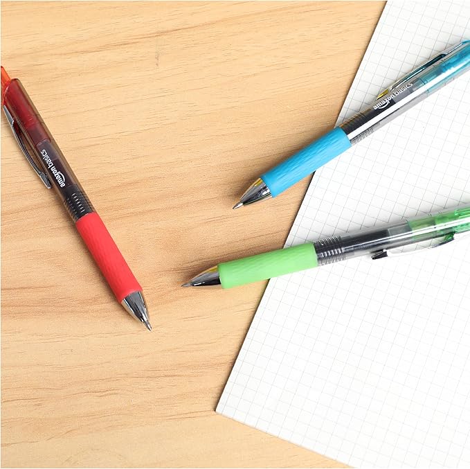 Amazon Basics Gel Pens Fine Point Smooth Writing Pens, Retractable, Assorted, 0.7mm, 12 Pack-DeskLoop Office