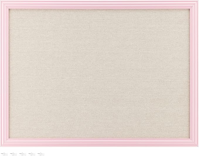 Navaris Framed Linen Bulletin Board - 17 x 23 inches Fabric Jewelry Organizer Pinboard for Wall Memory Memo Pin Board - Natural Linen with Pink Frame-DeskLoop Office