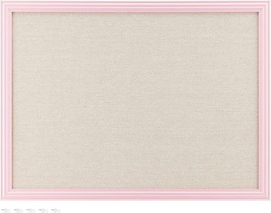 Navaris Framed Linen Bulletin Board - 17 x 23 inches Fabric Jewelry Organizer Pinboard for Wall Memory Memo Pin Board - Natural Linen with Pink Frame-DeskLoop Office