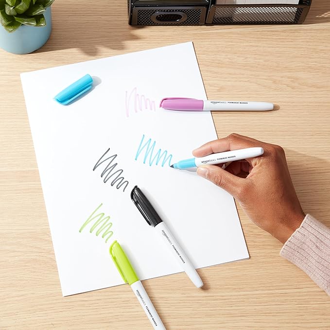 Amazon Basics Fine Tip Point Permanent Markers for Office, School, and Home Use, Assorted Colors, 24 Pack-DeskLoop Office