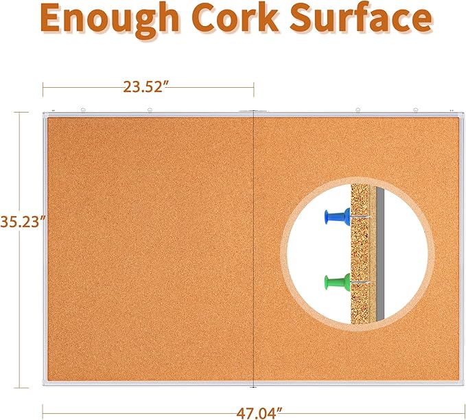 maxtek Large Cork Board 48 x 36 in, Bulletin Board for Walls, 4'x 3' Extra Aluminum Framed Corkboard, Foldable Wall Mounted Pin Memo Notice Cork Board for Office, Home Wall Display-DeskLoop Office