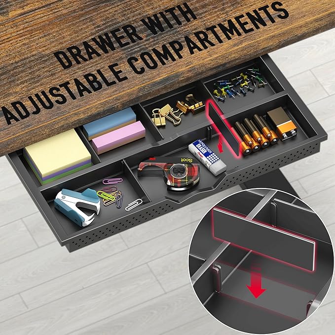 SHW 40-Inch Electric Height Adjustable Standing Desk with Drawer, Memory Preset and Cable Management Tray, Rustic Brown-DeskLoop Office