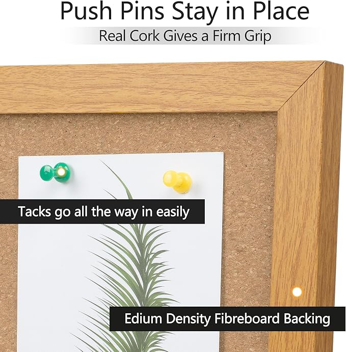 Board2by 2 Pack Cork Board Bulletin Board 20" x 30", Wood Framed Corkboards for Wall Decor, Hanging Office Message Board, Wall Mounted Notice Pin Board with 30 Push Pins for School, Home & Office-DeskLoop Office