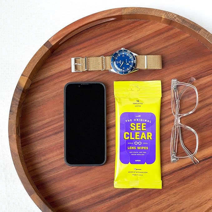 See Clear Original Lens Cleaning Wipes - Pre-Moistened Eyeglass & Screen Cleaning Cloth Towelettes - Streak Free, Scratch Free Lens & Electronic Screen Cleaner - 12 Resealable Packs of 16 (192 Wipes)-DeskLoop Office