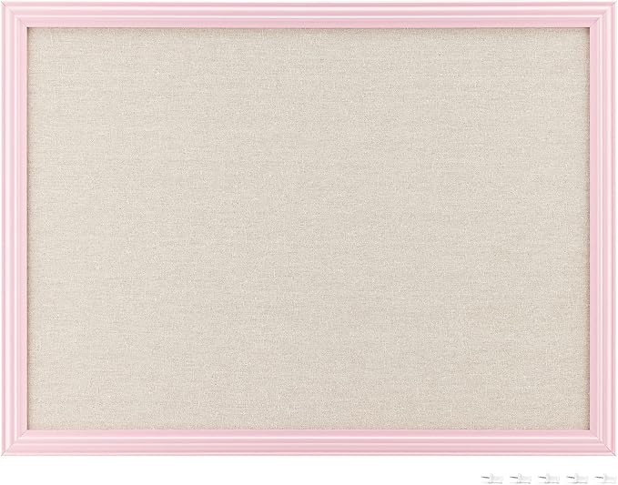 Navaris Framed Linen Bulletin Board - 17 x 23 inches Fabric Jewelry Organizer Pinboard for Wall Memory Memo Pin Board - Natural Linen with Pink Frame-DeskLoop Office