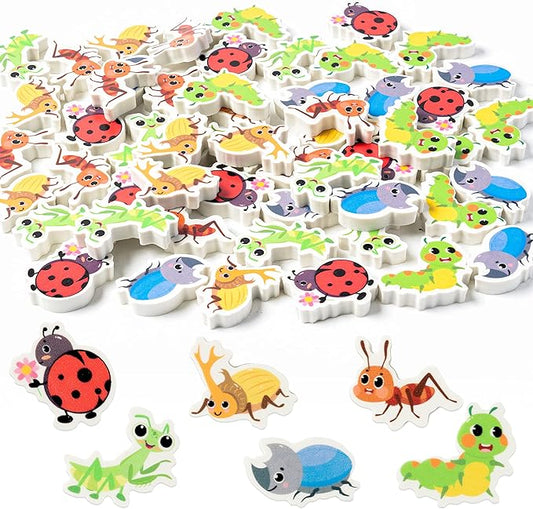 ANGOLIO 60Pcs Mini Eraser for Kids Bulk Insects Assorted Summer Pencil Eraser Cute Puzzle Erasers Desk Pet Classroom Prizes Student Back to School Supplies Homework Rewards Gift Filling Party Favors-DeskLoop Office