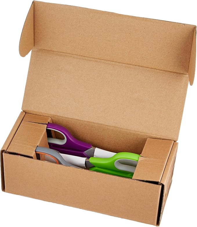 Amazon Basics Stainless Steel Scissors for Office, Crafts, Multipurpose, Sharp, Comfort Grip, PVD Coated, 3 Pack, Multicolor-DeskLoop Office