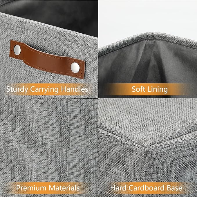 DULLEMELO Large Storage Baskets for Blankets Living Room 51L Canvas Storage Baskets for Organizing 3 Pack Collapsible Baskets Bins for Organizing Home Office with Handles (Grey)-DeskLoop Office