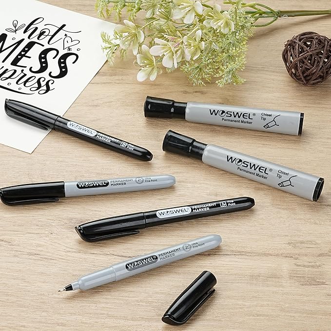 Permanent Markers 36 Variety Pack Bulk,Featuring Ultra-Fine,Chisel Tip,And Fine Tip Marker Set,Writing And Poster Black Markers,Works on Plastic,Wood,Stone,Metal and Glass for Doodling, Marking-DeskLoop Office
