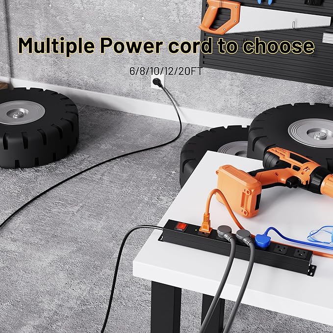 KF 6 Outlet Metal Wall Mount Power Strip, 2100J Surge Protection Heavy Duty Power Strip, 15A/1875W Mountable Power Strips with Upgraded Switch, 14AWG 10FT Power Cord, Black-DeskLoop Office