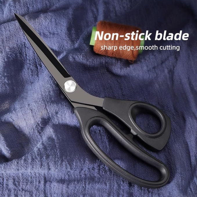 Jasni Scissors Set of 3 black titanium non stick blade anti rust Ergonomic Lightweight Soft Rubber Grip tailor scissors office student scissors for School, Office and Family Daily Use 10''/9''/6.5"-DeskLoop Office