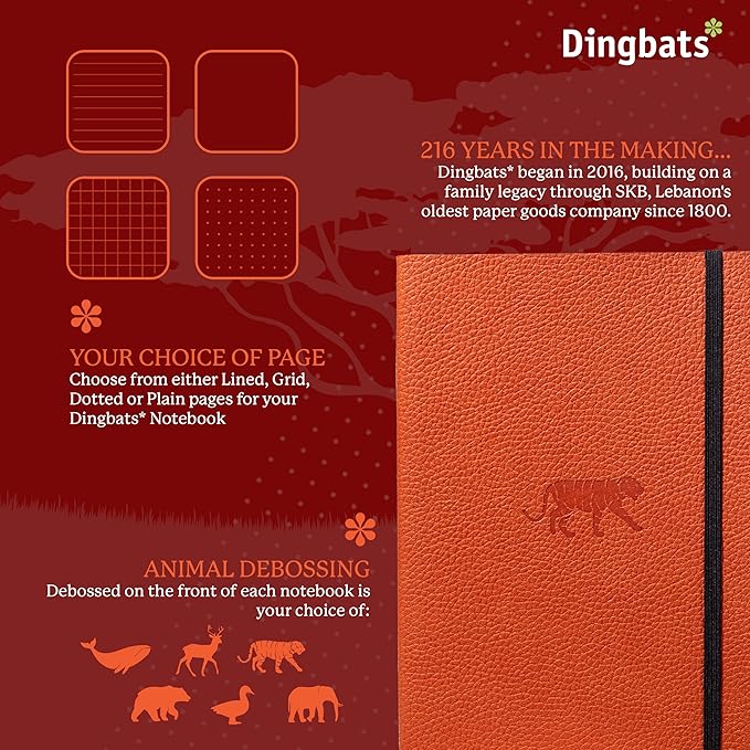 Dingbats A5+ Wildlife Notebook Journal Softcover, Cream 100gsm Ink-Proof Paper, 6 x 8.3 inches, 112 pages (Orange Tiger, Lined Format)-DeskLoop Office