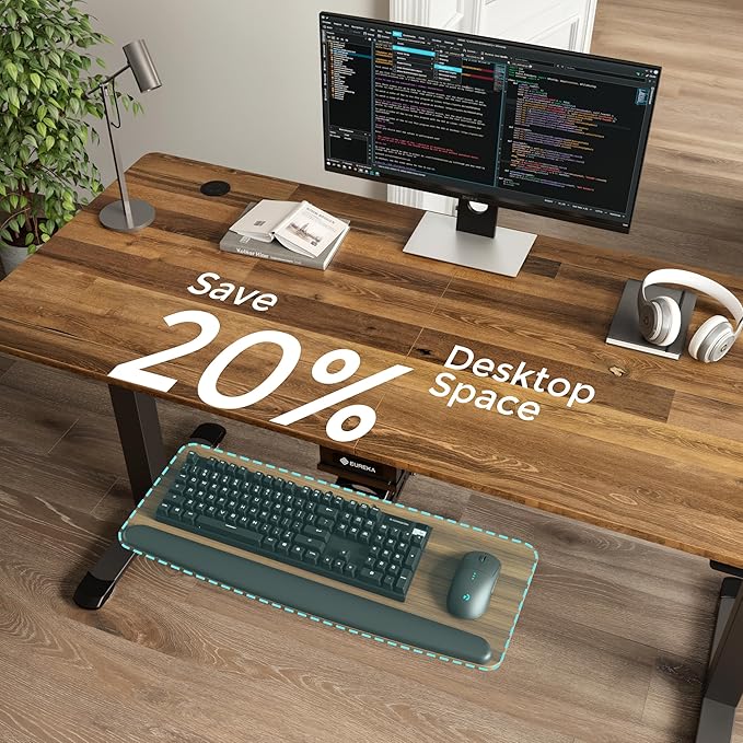 EUREKA ERGONOMIC Keyboard Tray Height Adjustable, Swivel Tilt Computer Keyboard Drawer Under Desk, 25x9.13'' Sliding Keyboard & Mouse Platform with Mouse Pad for Typing, Walnut-DeskLoop Office