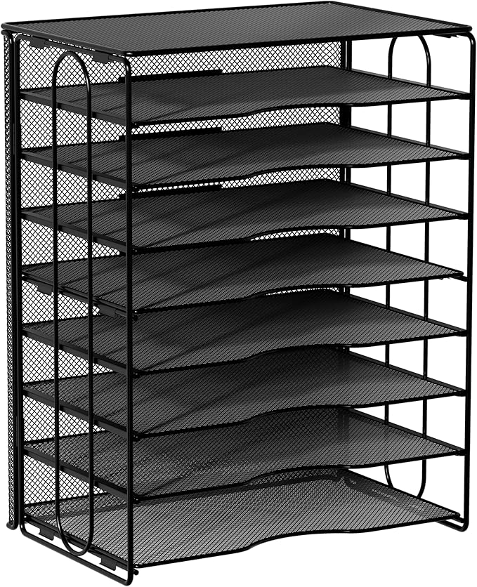 EasyPAG Mesh Desk Tray Organizer 8 Slot Classroom Office Desktop File Paper Sorter, Black-DeskLoop Office