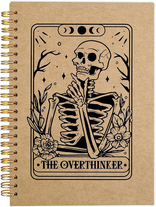 the Overthinker Tarot Card Notebook Journal, Gothic Goth Skull Notebook Journal, Witchy Journal, Goth Office Supplies, Spiral Notebook 5.5x8.3 Kraft Paper-DeskLoop Office