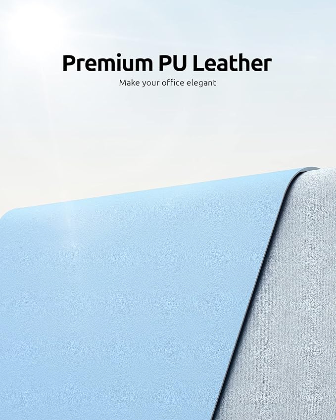 YSAGi Leather Desk Protector, Office Mat, Large Mouse Mat, Non-Slip PU Leather Blotter, Laptop Pad, Waterproof Writing Pad for Office and Home (Baby Blue, 35.4" x 17")